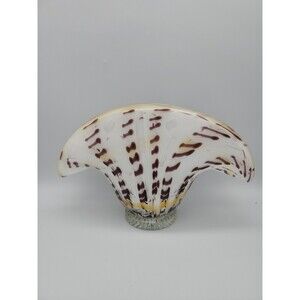 Art Glass Vase Dish Unusual Marked & Shape Brown & Amber Colors in White